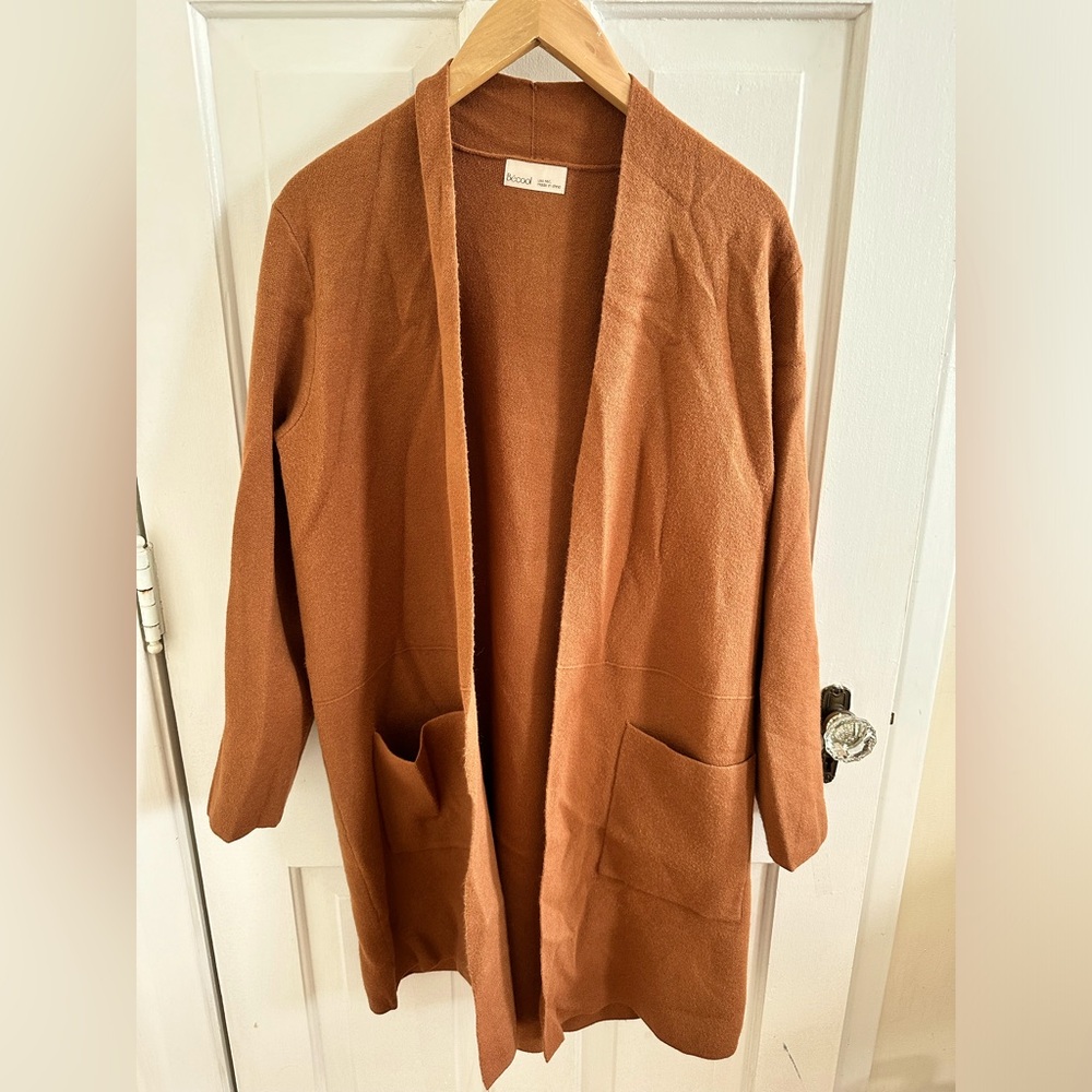 Long rust cardigan sweater